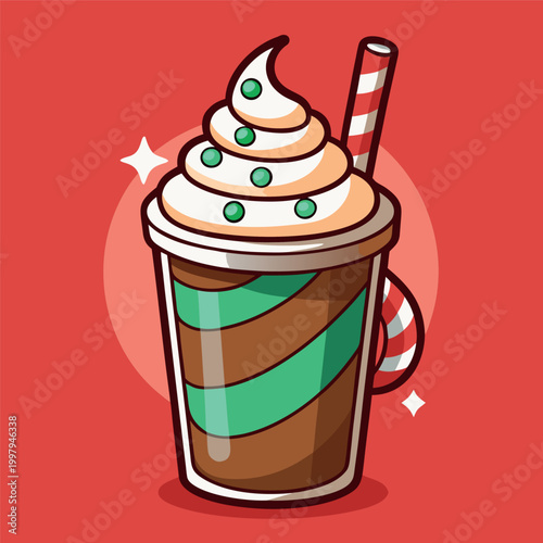 vector illustration of a creamy dessert drink in a glass mug icecream