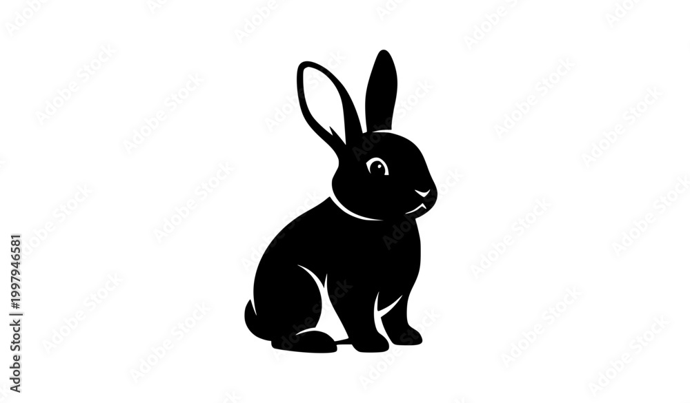 Fototapeta premium Black Rabbit Silhouette Side View for Easter and Animal Design