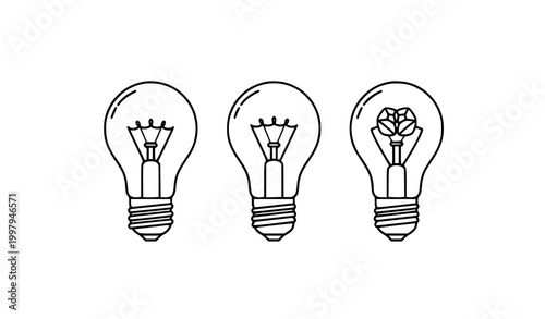 Line Art Light Bulbs Set for Ideas Creativity and Innovation Concept