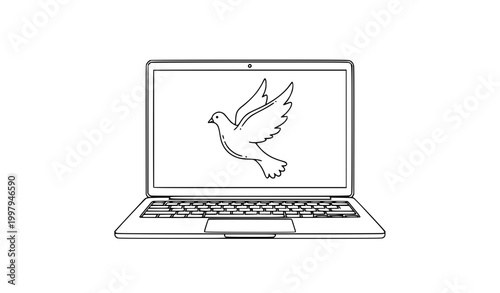 Laptop Computer with Peace Dove Icon for Online Freedom and Hope