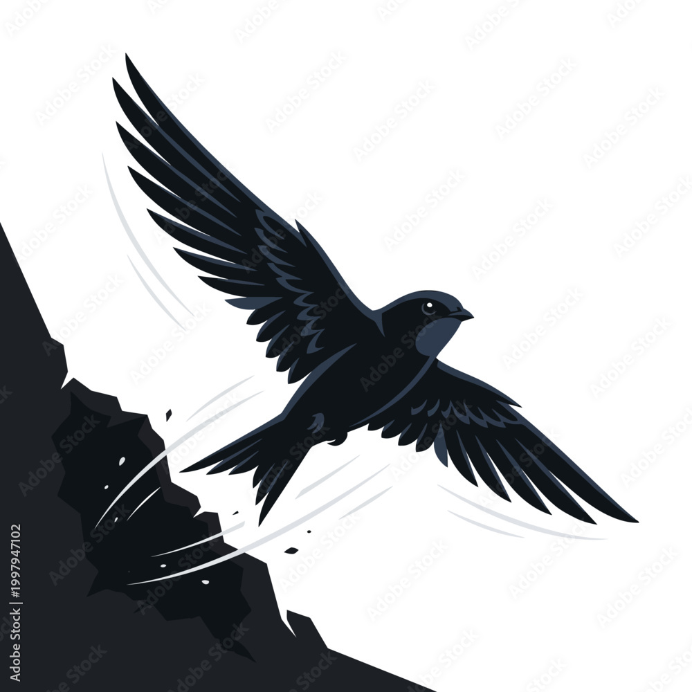 Obraz premium Swift Bird Flying Out of Cave Entrance Vector