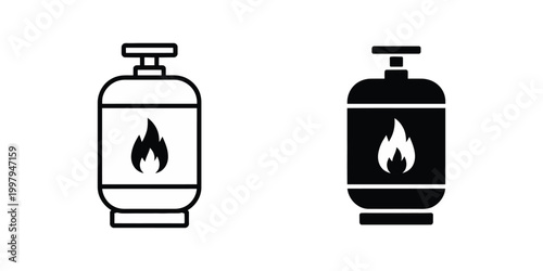 Gas Cylinder Icons in Line and Flat Style. Vector