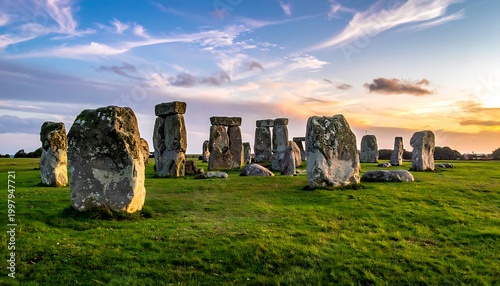 A serene landscape of ancient stone structures