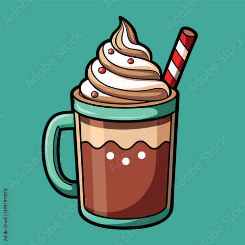 vector illustration of a creamy dessert drink in a glass mug icecream