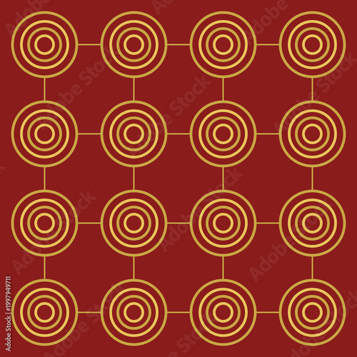 Thai Concentric Circle Polka Dot Grid Seamless Pattern