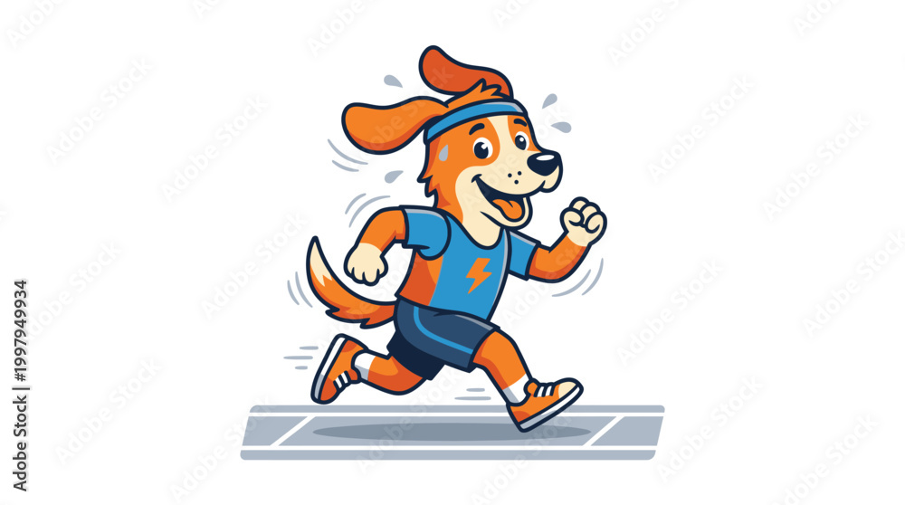 Naklejka premium Happy Running Dog Mascot Vector Illustration. Energetic Cartoon Puppy
