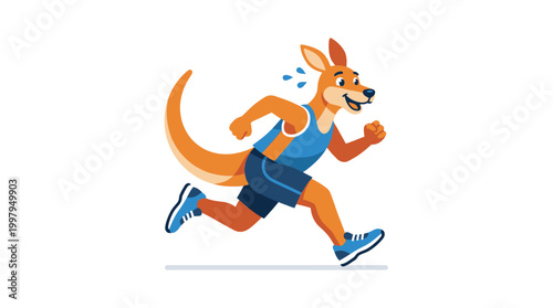 Energetic Kangaroo Mascot Running in Sports Gear - Dynamic Cartoon Cha