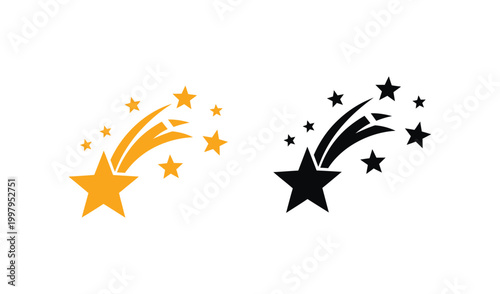 Vibrant shooting stars illustration with yellow and black stars, dynamic motion, sparkling trails, and celestial glow, perfect for cosmic themes.