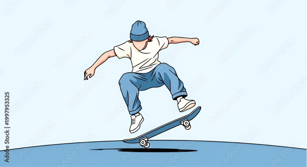Fototapeta premium Young Man Performing Skateboard Jump Trick Urban Street Culture Activity