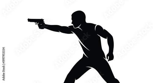 A stark silhouette of a man aiming a handgun conveying a sense of danger and potential violence