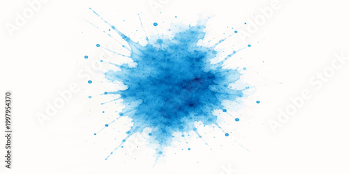 Blue watercolor ink splashes and messy paint splats create a grunge liquid texture with artistic brush spots and spray stains on a decorative paper background vector illustration