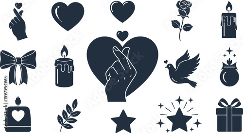 Love Gesture Valentine Icons Set with Heart Symbols