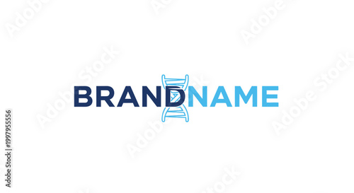 A minimalist logo design featuring a dna helix intertwined with the brand name brandname