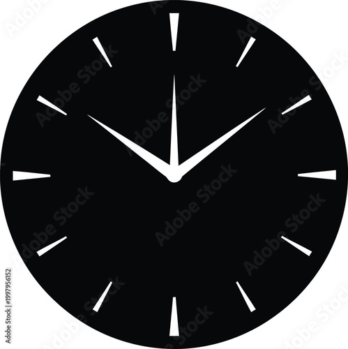 Black Clock Face with White Hands on White Background