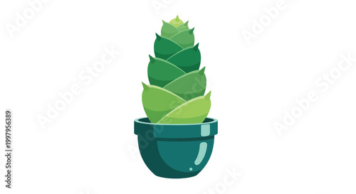 A vibrant stylized illustration of a potted succulent plant with layered green leaves high quality
