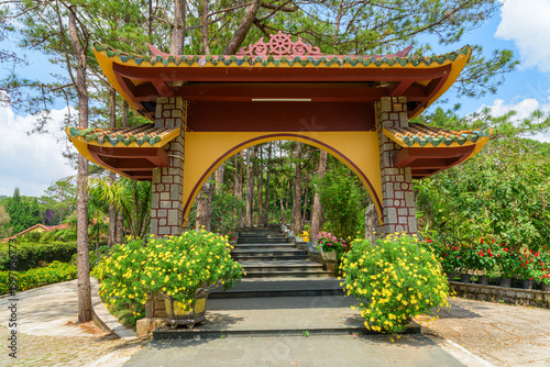 Awesome view of stone stairs through scenic arch