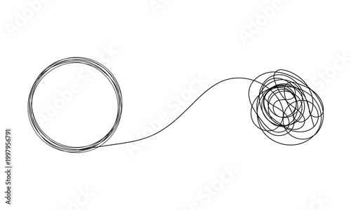 Chaos and order abstract minimalist vector illustration. Concept of a complex disorganized problem represented by a tangled continuous black line that needs unraveling . Vector Illustration . EPS 0 .