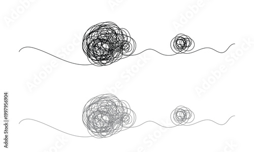 Chaos and order abstract minimalist vector illustration. Concept of a complex disorganized problem represented by a tangled continuous black line that needs unraveling . Vector Illustration . EPS 0 .