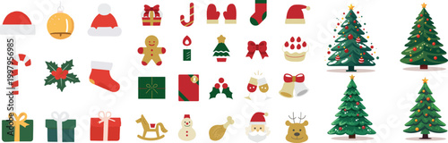 PrintCute Christmas icons,Christmas stocking vector,Festive holiday icon set,