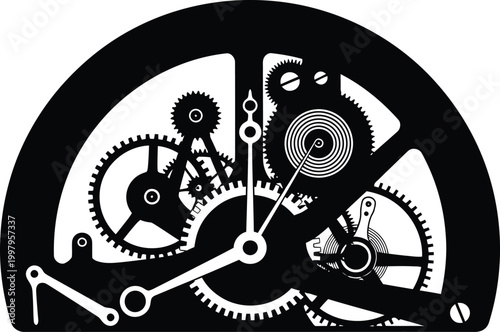 Clockwork Mechanism Gears Isolated on White Background