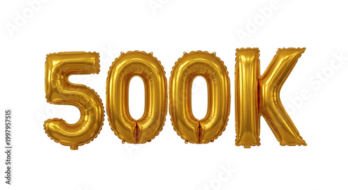 Golden '500k' foil balloons isolated on transparent background
