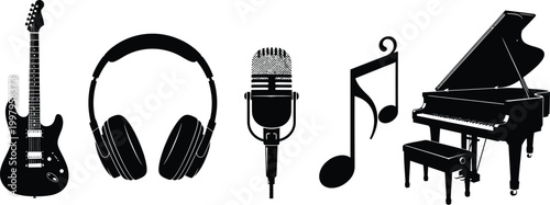 Music Instruments Silhouettes on White Background