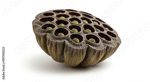 Foto Illustration of a dried lotus seed pod on white background