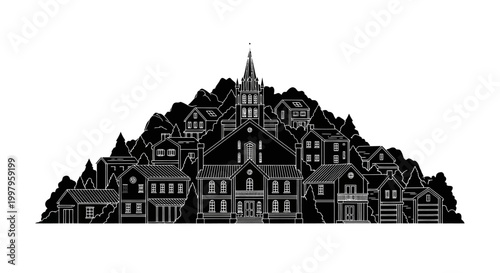 Black and white village silhouette illustration ? urban design icon