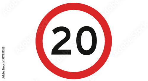 Round twenty speed limit regulatory road sign vector illustration featuring a bold black number
