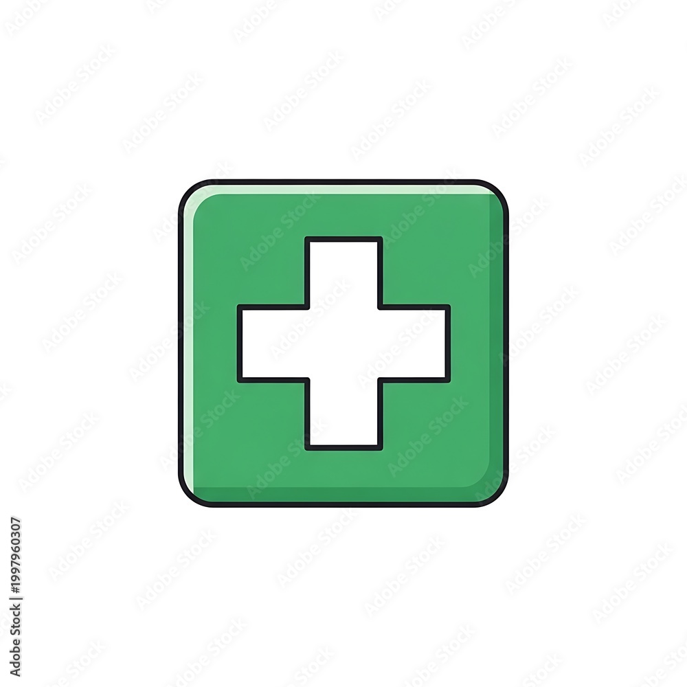 Obraz premium Green Square Medical Cross Icon.