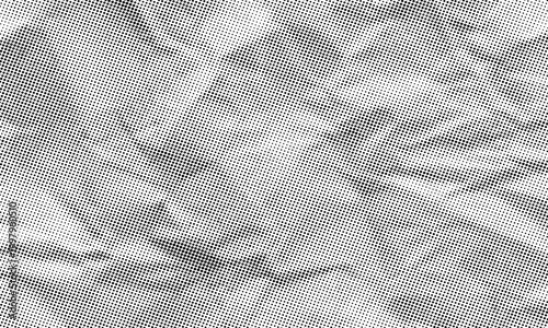 Crumpled white paper texture with halftone dot pattern, wrinkled parchment background for vintage graphic design, distressed paper surface