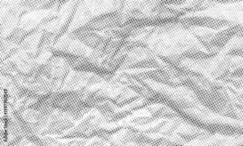 Crumpled white paper texture with halftone dot pattern, wrinkled parchment background, vintage distressed paper overlay for graphic design