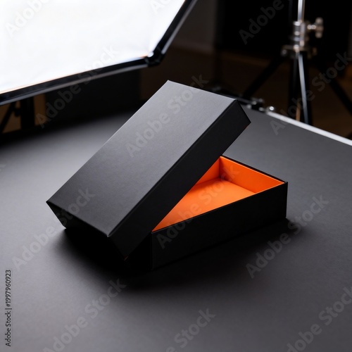 Elegant Black Gift Box with Orange Interior