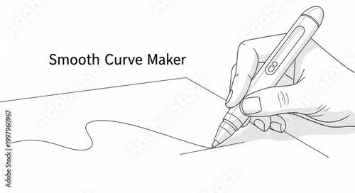 Artistic illustration of a skilled hand precisely drafting a seamless curve using a digital stylus, embodying precision in graphic design and creative workflows