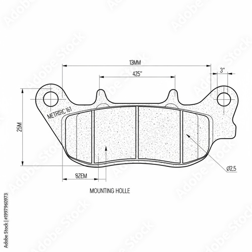Detailed technical drawing showcasing a generic disc brake pad with precise dimensions and mounting hole specifications, essential for automotive and mechanical engineering design and repair