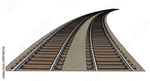 Curving Railroad Tracks Leading into the Distance.