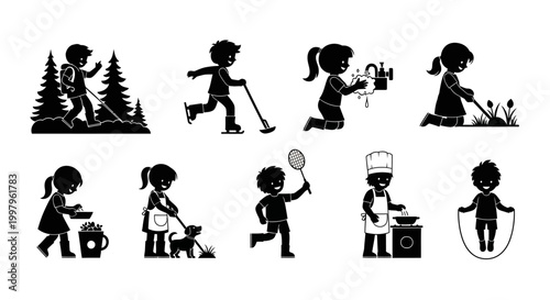 Set of Children Activities Silhouettes Collection