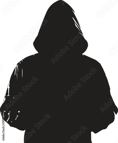 Tableau sur toile Mysterious silhouette of person in hooded sweatshirt, facing away, hiding identity