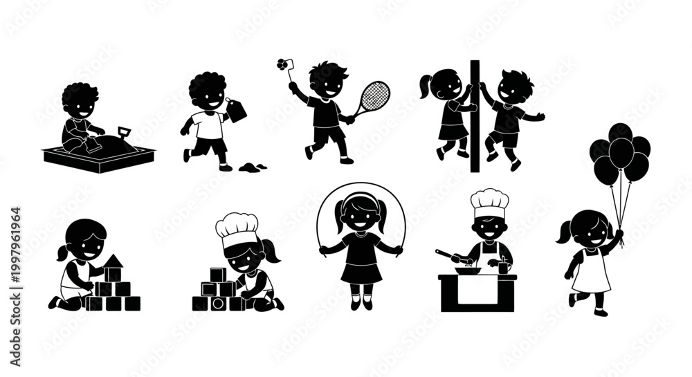 Obraz premium Set of Children Activities Silhouettes
