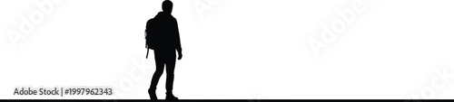 Man Standing on Thin Line Isolated on White