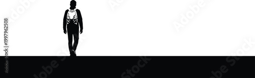 Man Walking on Black Line Isolated on White Background