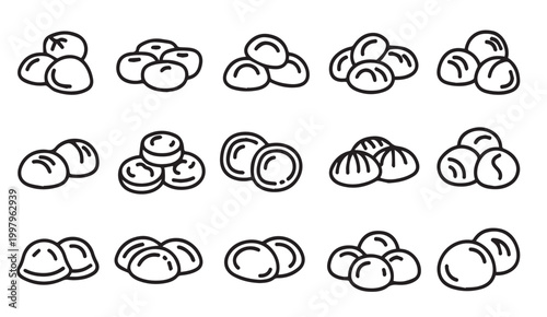 Assorted Round Food Icons in Clean Outline Style for Culinary Design