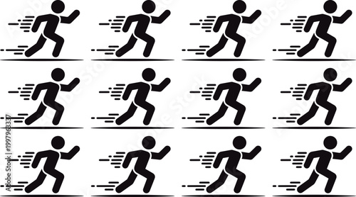 Rushing Silhouette: A dynamic pattern of silhouetted figures sprinting forward, each embodying the essence of speed and movement in a visually striking composition.