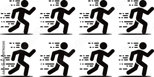Running Figure Animation: A dynamic animation depicts a series of running figures in a sequence, suggesting motion and swiftness