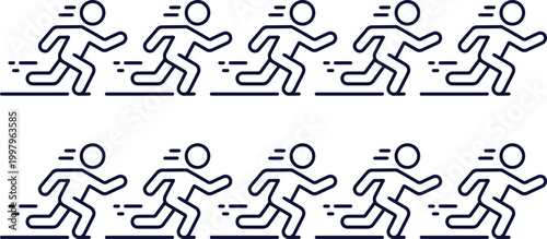 Running Athletes: Conceptual illustration depicts a series of athletes in dynamic action, symbolizing movement and competition. It's a visual representation of energy and sportsmanship.