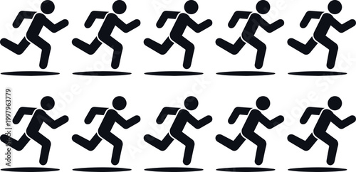 Dynamic Runners Silhouette: A rhythmic display of runners in dynamic poses, each figure embodying the energy and motion of forward momentum.