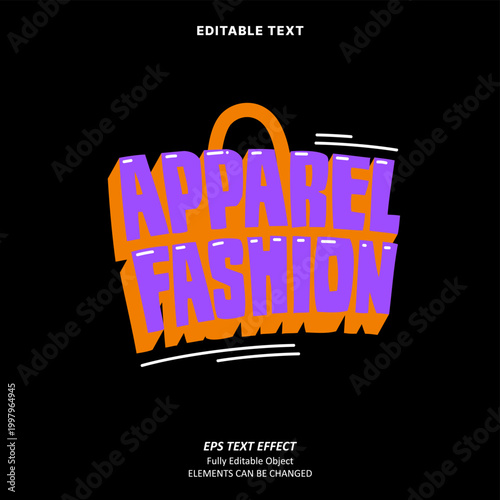 Editable Text Effect Vector of Purple Orange pop art Fashion apparel clothing logo fancy comic sticker for Printing, packaging, food and beverage industry, craft, brand name