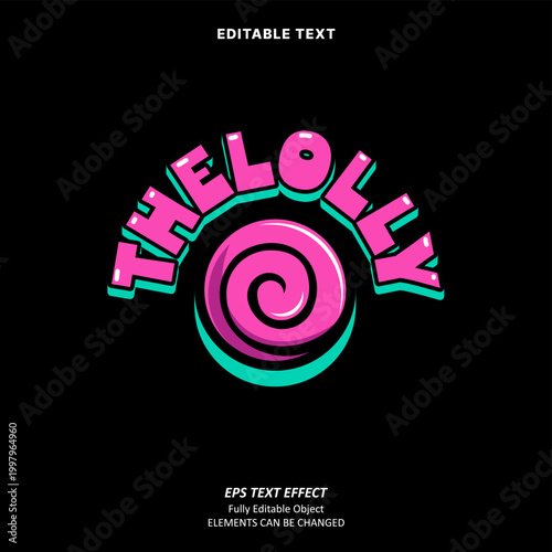 Editable Text Effect Vector of Magenta green Candy food logo fancy groovy label sticker for Printing, packaging, food and beverage industry, craft, brand name