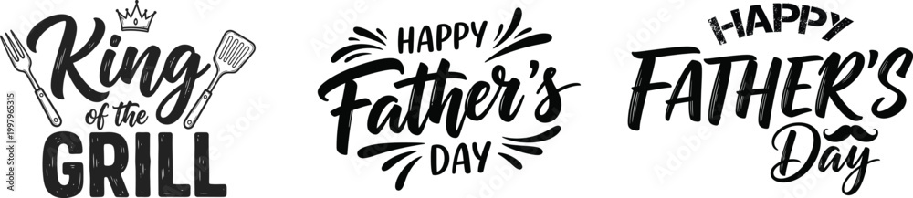 Naklejka premium Happy father's day grill master king dad typography for celebrations