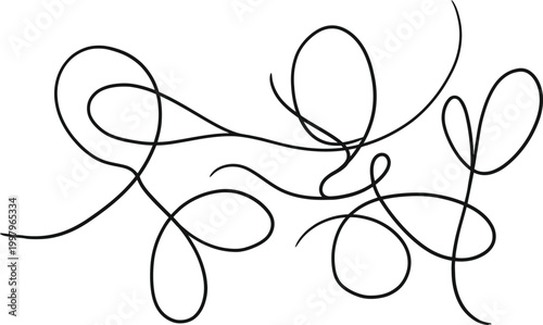 Abstract line art flowing curves and loops in black and white